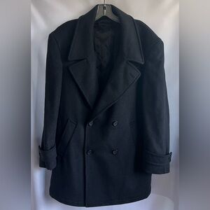 Club Uomo Mens Double Breasted Quilted Lining Wool Blend Peacoat Black Size‎ 42R